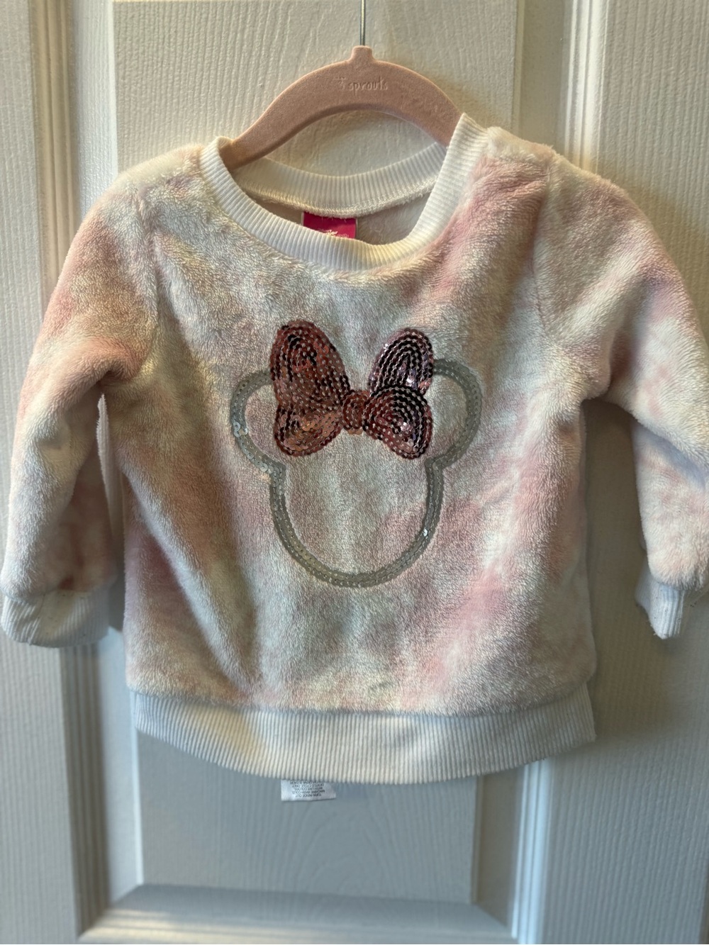 Disney Girls Plush Pastel Sweatshirt with Sequin Bow - Pink, Cream